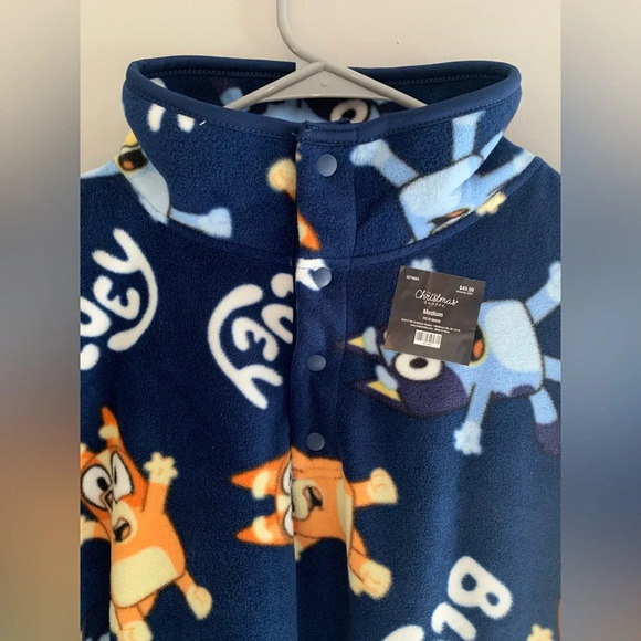 Adult Bluey & Bingo Blue & Orange Fleece Long Sleeve 3/4 Button Pull Over Sz M - Picture 2 of 9